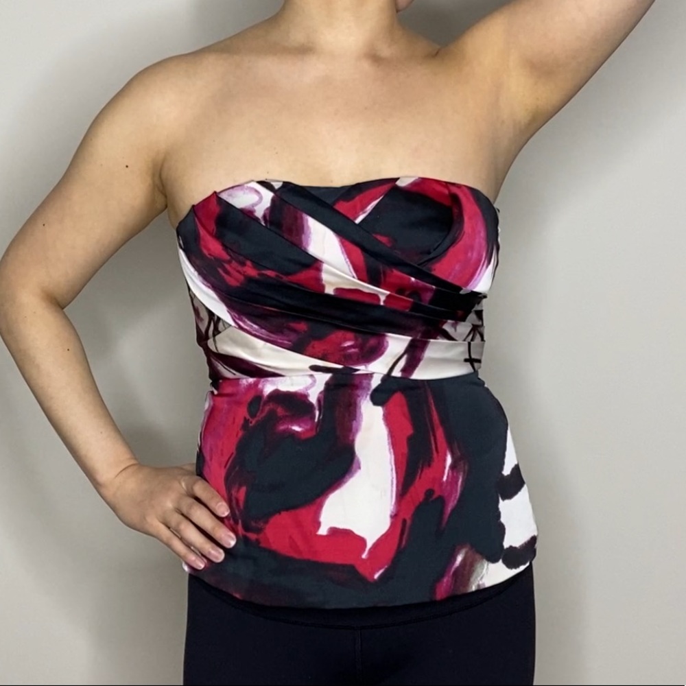 BEBE strapless top, side-zip boning-in size Small